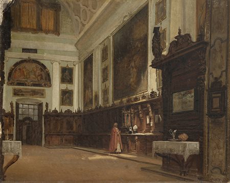 Giovanni Pessina (Bergamo 1836 - Milano 1904)"Interno di sacrestia" 1859,...