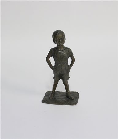 G. Leoni "Mani in tasca" scultura in bronzo (h cm 21) Firmata alla base