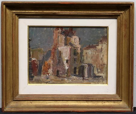 Giuseppe Flangini (Verona 1898 - 1961)"Milano, rovine via Pasquirolo" olio su...