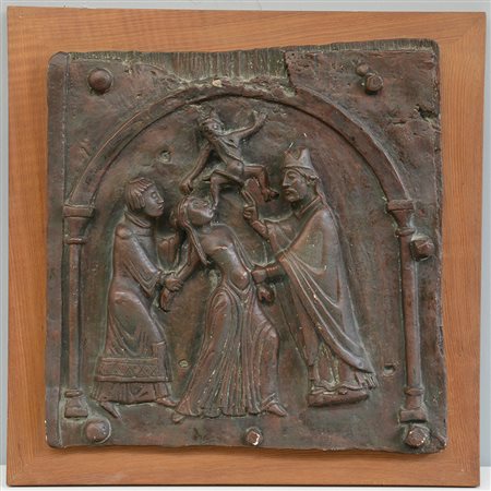 Calco in gesso patinato a finto bronzo della formella della porta della...