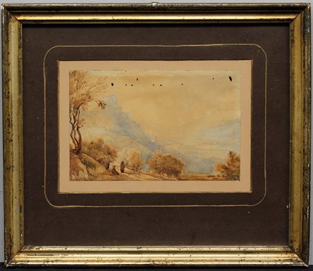 Scuola del XIX Secolo "Valle di Volturno" acquerello su carta (cm 14x21,5) Al...