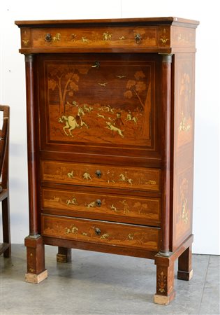 Mobile bar a quattro cassetti e anta ribaltabile interamente filettato in...