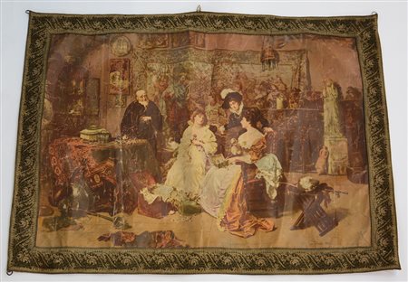 Riproduzione da un dipinto di Induno (cm 70x88) in cornice a finto arazzo...