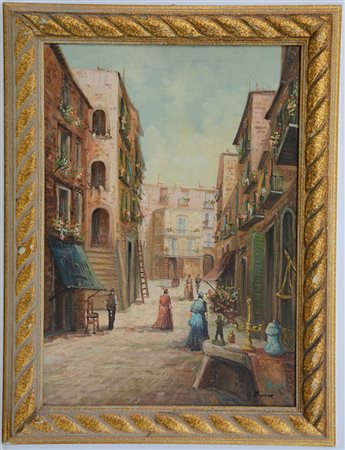 Marone A. "Scorcio di paese" olio su tela (cm 70x50) firmato in basso a...