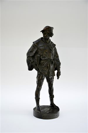 Emile Louis Picault (1833 - 1915)"Escolier/14me siecle" scultura in bronzo...