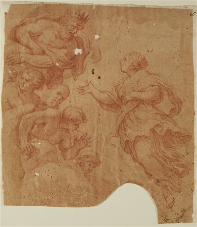 Artista del secolo XVIII "Scena mitologica" matita rossa su carta applicata...