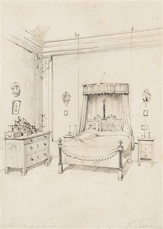 Luigi Serra (Bologna 1846 - 1888)"Il malato" china su carta (cm 28x20)...