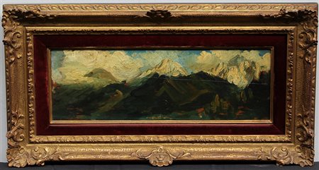 Ignoto dell'inizio del XX Secolo "Cime innevate" olio su compensato (cm...