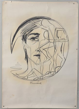 Firma indecifrata, ''Composizione con figure'' disegno a pastello su carta...