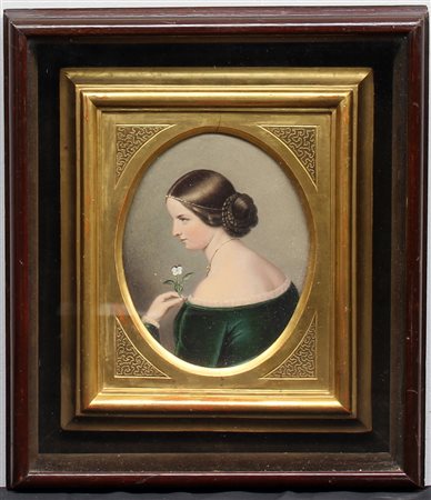 Maestro dell'inizio del XIX Secolo "Nobildonna con fiore" tecnica mista su...