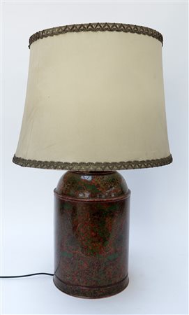 Lampada da tavolo a una luce in latta dipinta a motivi floreali (h con...