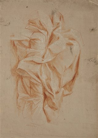 Artista del secolo XVIII "Studio di panneggio" matita rossa su carta...