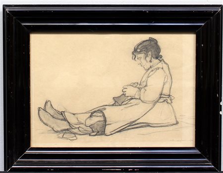 Siro Penagini (1885-1952) "Ritratto di donna" carboncino su carta (mm...