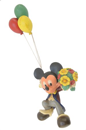 "Topolino con palloncini"Resina policroma. Marcato "© DISNEY". (h cm 34)...