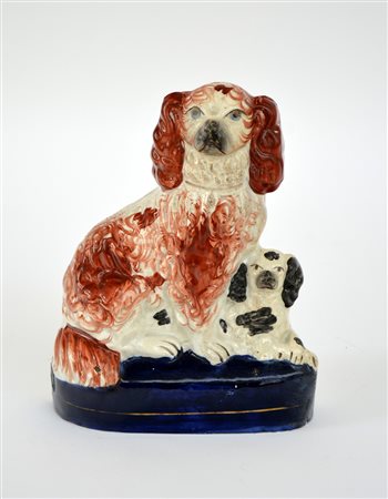 Manifattura inglese "Cani" scultura in ceramica policroma (h. cm 21) (lievi...