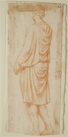 Artista del secolo XVII "Figura virile stante" matita rossa su carta...