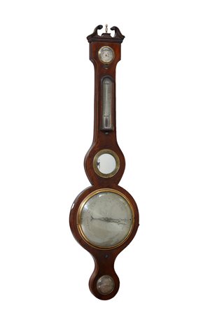 A.D. ORTELLI OXFORDBarometro a forma di banjo in legno e ottone, quadranti...