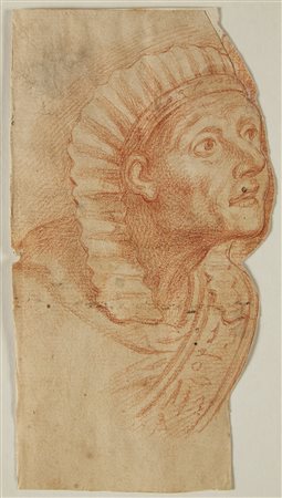 Artista del secolo XVIII "Studio di testa" matita rossa su carta sagomata (mm...
