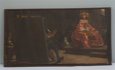 Mattia Traverso (Genova 1885 - 1956)"Lo studio del pittore"olio su tela (cm...