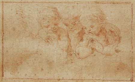 Artista del secolo XVII "Studi di putti" matita rossa su carta (mm 96x150)...