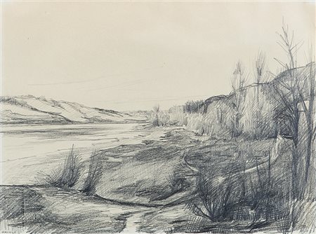 Virginio Mazzucchelli "Il Ticino in inverno" matita su carta (cm 24x35)...