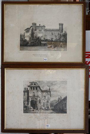 GONIN (dis. e lit.) - Coppia di stampe con vedute di Castelli, di gusto...