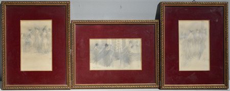 Pompeo Mariani (Monza 1857 - Bordighera 1927)Gruppo di tre disegni...