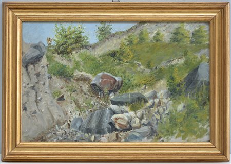 Ignoto "Paesaggio con figure" olio su tela (cm 29,5x45,5) In cornice