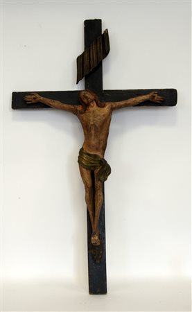Arte del secolo XVIII "Cristo Crocefisso" scultura in legno (cm 60) (difetti...