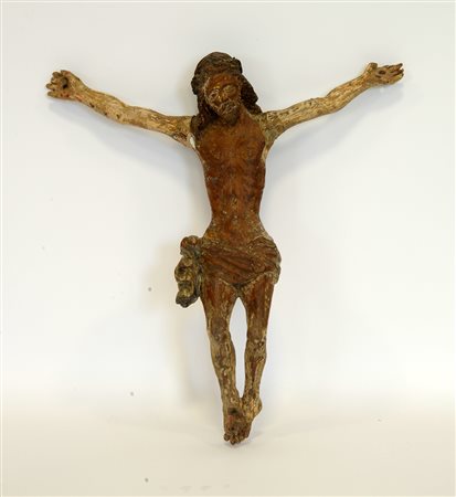 Arte del secolo XVIII "Cristo Crocifisso" scultura lignea decorata in...