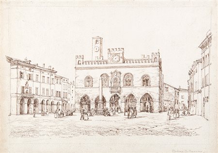 Artista del secolo XX sette disegni raffiguranti "Vedute di piazze italiane"...