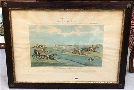 Gruppo di quattro litografie inglesi a colori raffiguranti scene di caccia...