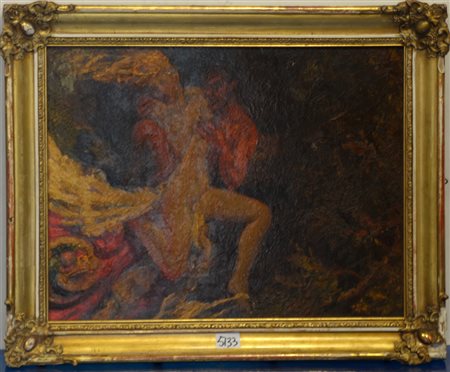 Alfredo Protti (Bologna 1882 - 1949)"Ninfa e Satiro" 1935, olio su compensato...