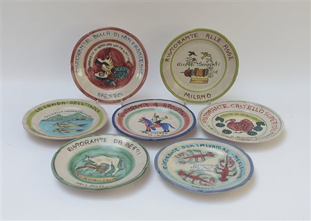 Lotto composto da sette piatti del "Buon ricordo" in ceramica (difetti)