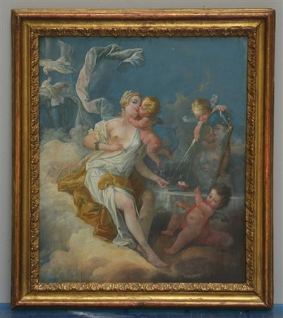 Scuola francese del secolo XVIII "La Toilette di Venere" olio su tavola (cm...