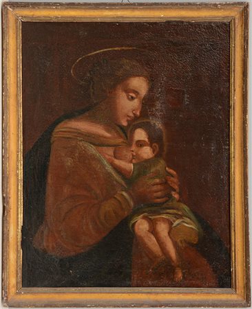 Scuola del secolo XVIII "Madonna del latte" olio su tela (cm 73x58) in...
