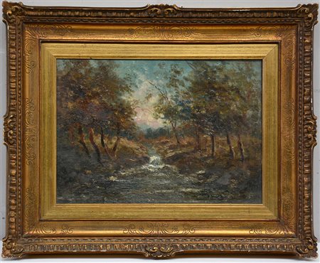 Umberto Ziveri (Milano 1891 - 1971)"Paesaggio boschivo con ruscello" olio su...