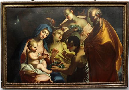 Ignoto "Riposo durante la fuga in Egitto con angeli" olio su tela (cm...