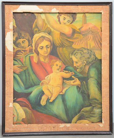 Ignoto "Madonna con bambino e angeli" olio su compensato (cm 113x93) in...