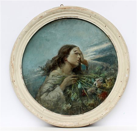 Emilio Borsa (Milano 1857 - Monza 1931)(Attribuito) "Addolorata" olio su tela...