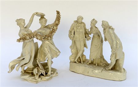 Manifatture diverse. Due gruppi in terraglia smaltata bianca raffiguranti...