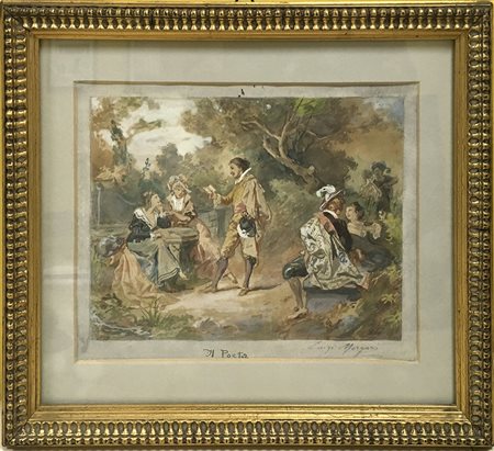 Luigi Morgari (Torino 1857 - 1935)"Il poeta" tecnica mista su carta (cm...