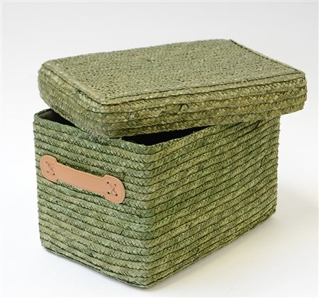 Contenitore in vimini color verde (cm 32x20x23) (lievi difetti)