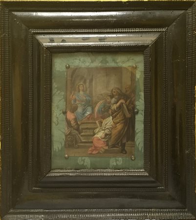 Scuola del secolo XVIII "Scena religiosa" olio su rame (cm 19x15) montato su...