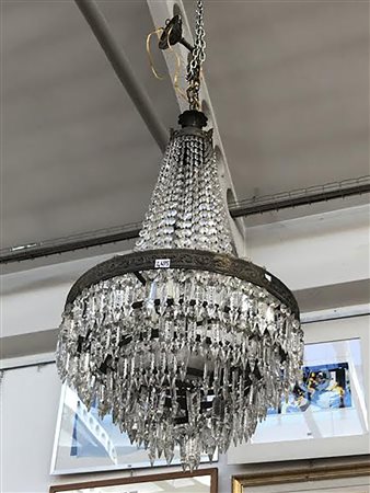 Lampadario a cesto a nove luci, cinque ordini di anelli con pendagli in...