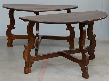 Coppia di console a mezza luna con gambe sagomate e traverse dritte (cm...