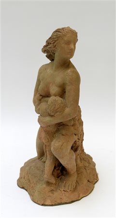 Ignoto 1940 circa "Madre con bambino" scultura in cotto (h. cm 45) (difetti)