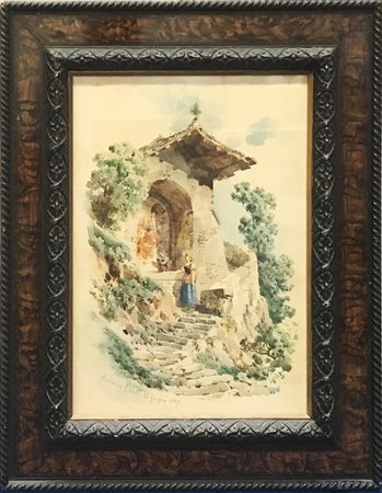 Carlo Ferrario (Milano 1833 - 1907)“Visita alle Cappelletta” 1887 acquarello...