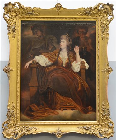 Ignoto "Donna su trono con figure allegoriche" olio su tela (cm 100x77) in...