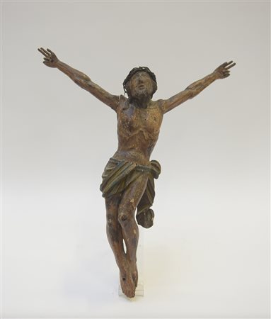 Arte del secolo XVIII "Cristo crocifisso" scultura in legno decorata in...